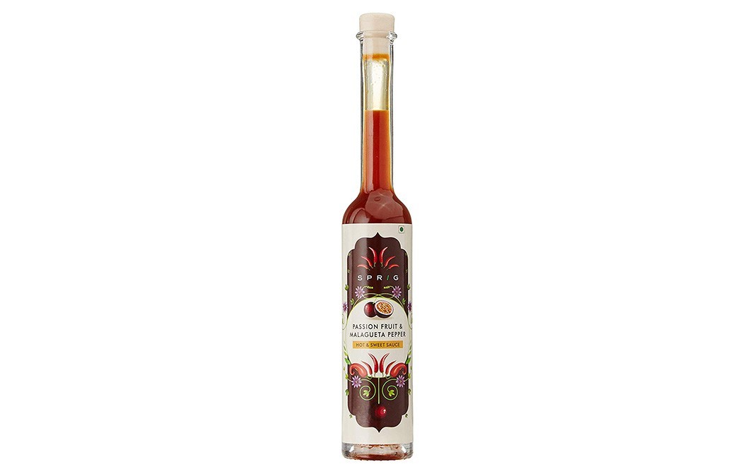 Sprig Passion Fruit and Malagueta Pepper, Hot and Sweet Sauce   Glass Bottle  120 grams